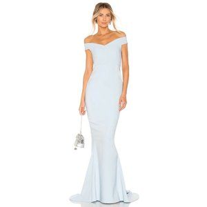 Nookie x REVOLVE Allure Gown Dusty Blue Long Off Shoulder Party S NWT $319